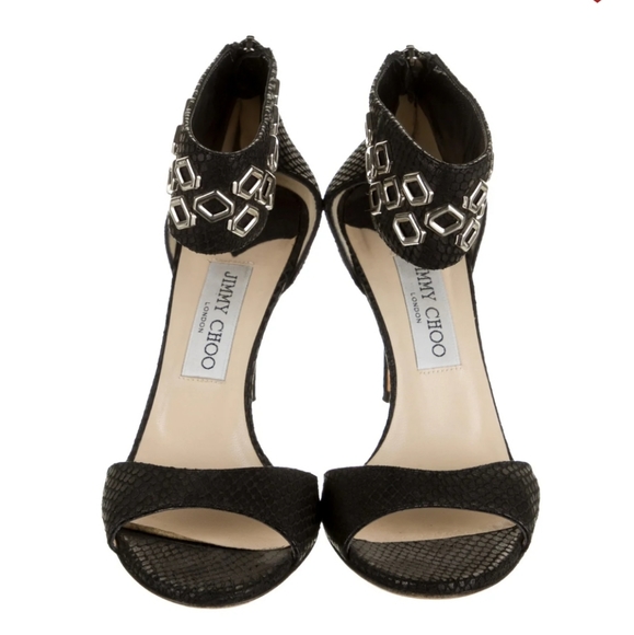 Jimmy Choo Black Ankle Strap Stiletto Heels Sandals 37.5 - Picture 3 of 9